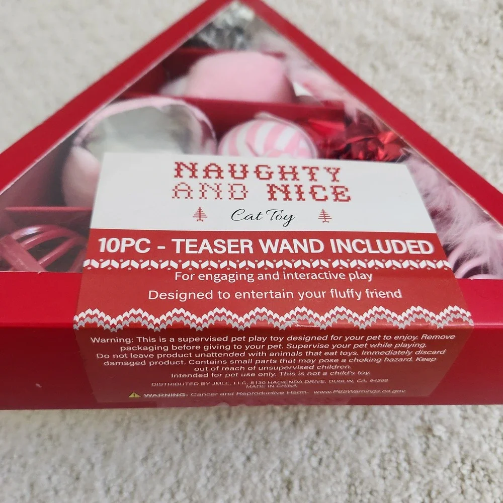 10PC Holiday Cat Toy Set‎ with Teaser Wand Pink Silver NEW